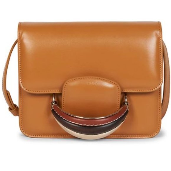 Chloé Kattie Leather Crossbody Clutch Bag Camel Brown - Picture 1 of 13